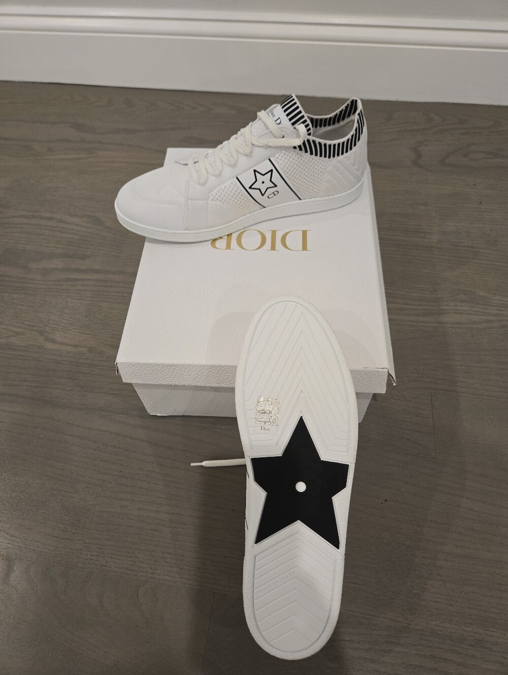 $990 Dior Star Low Top Knit Sneakers EU 41 US 11 White AUTHENTIC NIB - Picture 11 of 13